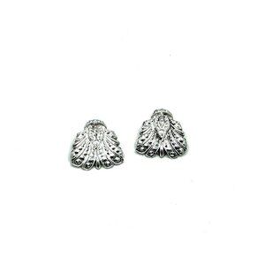 Vintage Silver-Tone Clip-On Earrings WithTextured Shell Design by Germany